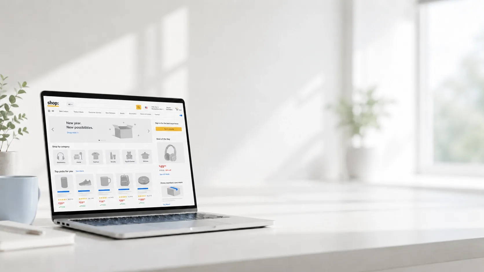 An image of a laptop against a white wall with a blurry dashboard on the screen